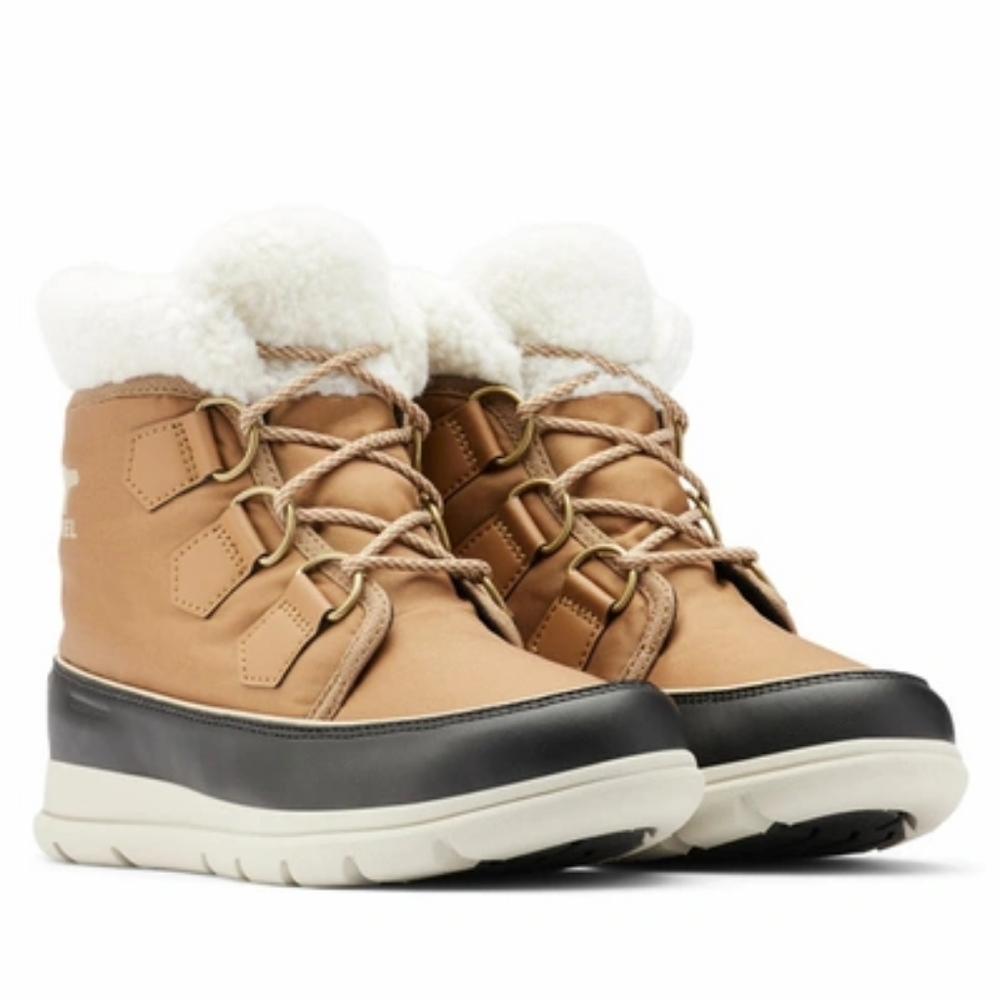 Sorel Explorer Carnival Waterproof Boot With Faux Fur Collar: Elk/dark Stone